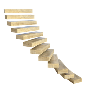 Drewniane trepy na nowoczesnych schodach w minimalistycznym stylu.